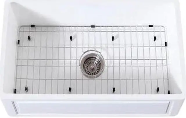 Alt view image 2 of 3 - Gourmetier KGKFA301810LD Farmhouse Single Bowl Kitchen Sink with Strainer & Grid, Matte White/Brushed