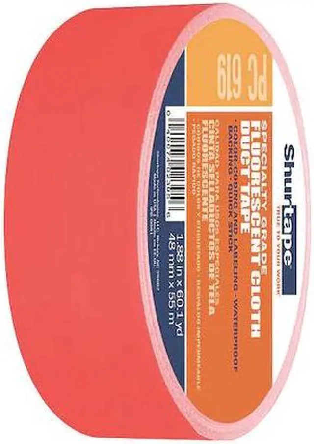 Alt view image 2 of 10 - Shurtape PC 619 Specialty Grade, Fluorescent Cloth Duct Tape, 48mm x 55m, Fluorescent Orange, 1 Roll 101639