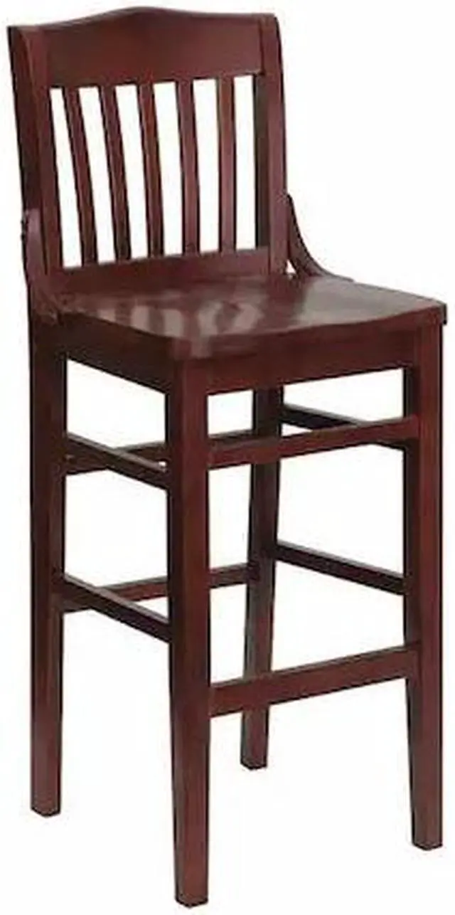 Alt view image 2 of 20 - HERCULES Series School House Back Mahogany Wood Restaurant Barstool