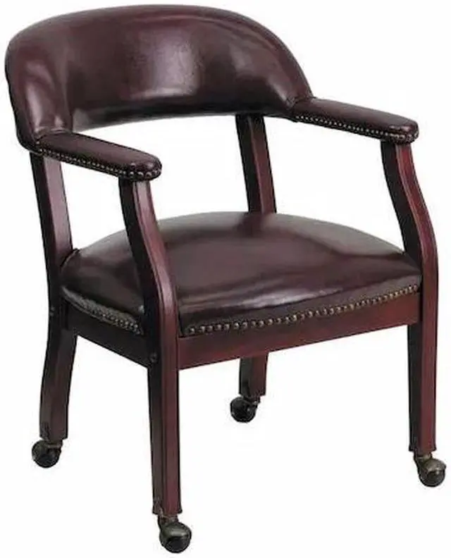 Alt view image 11 of 20 - Oxblood Vinyl Luxurious Conference Chair with Accent Nail Trim and Casters
