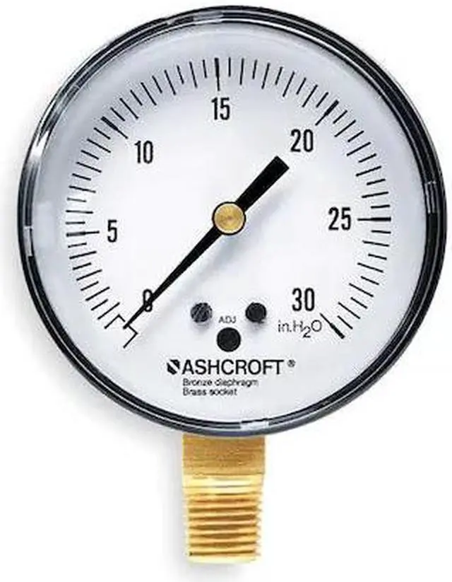 Alt view image 2 of 2 - ASHCROFT 25 1490A 02L 30" H20 Pressure Gauge, 0 to 30 in wc, 1/4 in MNPT,