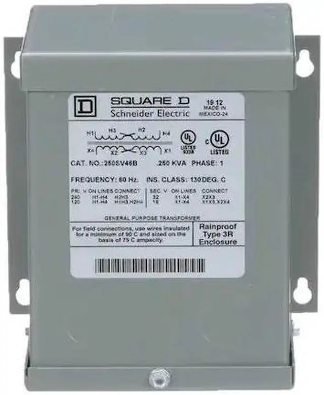 Main image of SQUARE D 250SV46B Buck Boost Transformer, 250 VA, NEMA 3R, 80°C, 16/32V AC,