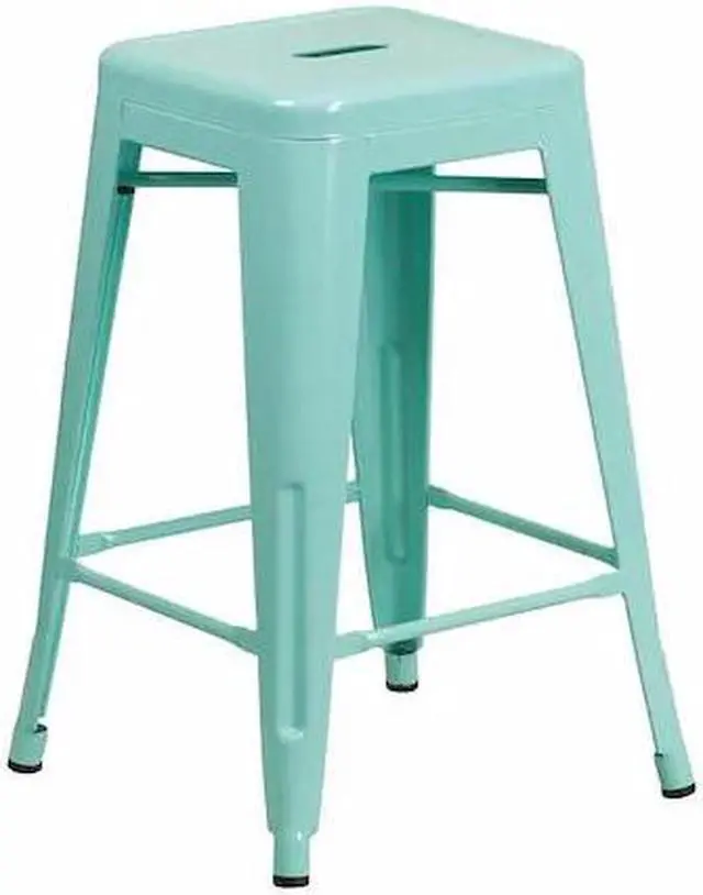 Alt view image 3 of 20 - Commercial Grade 24" High Backless Mint Green Indoor-Outdoor Counter Height Stool