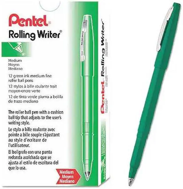 Main image of PENTEL PENR100D Roller Ball Roller Ball Pen, Medium 0.8 mm, Green PK12