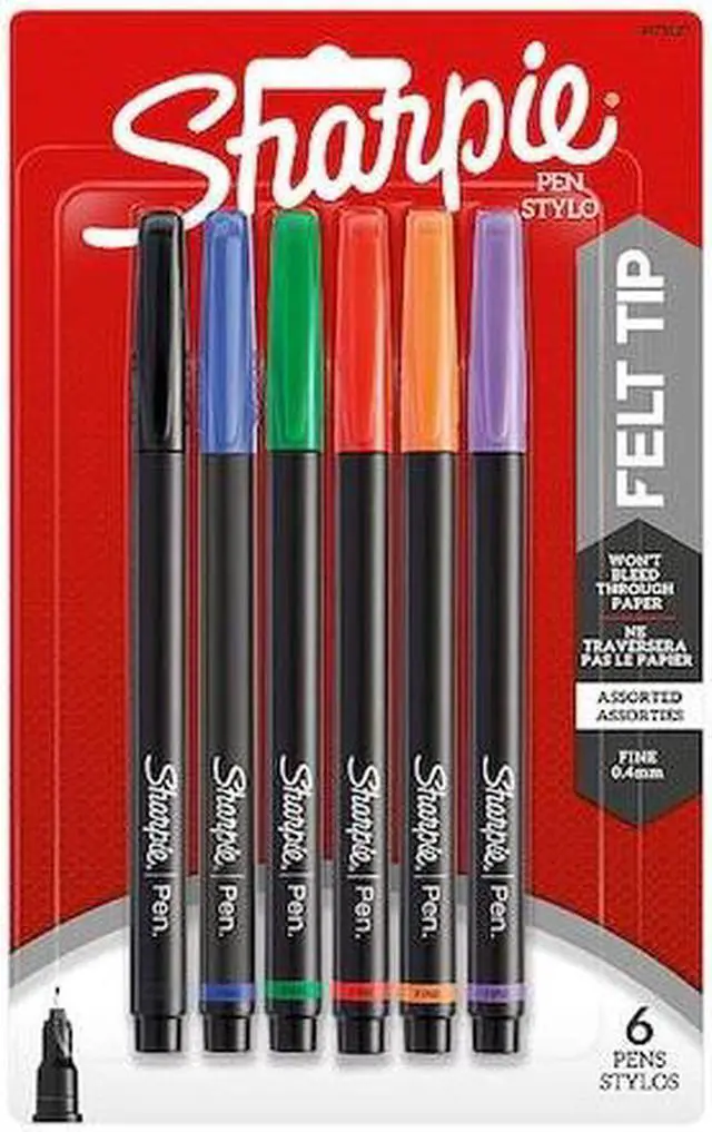 Alt view image 2 of 7 - Sharpie 1751690 Plastic Point Stick Permanent Water Resistant Pen, Assorted, Fine, 6 per Pack