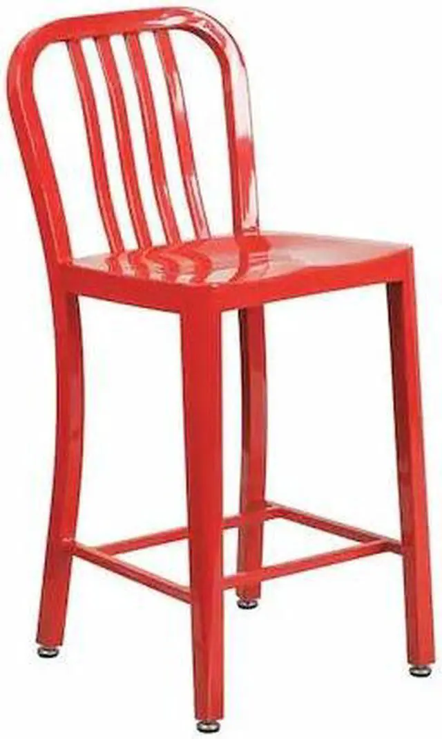 Main image of Commercial Grade 24" High Red Metal Indoor-Outdoor Counter Height Stool with Vertical Slat Back