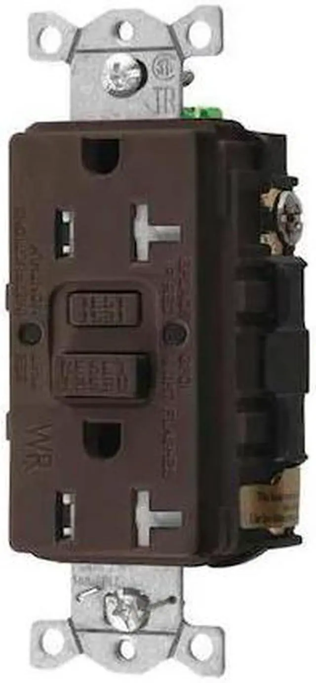 Main image of HUBBELL WIRING DEVICE-KELLEMS GFRTW20 GFCI Receptacle, 20A, 125VAC, 5-20R, Brown