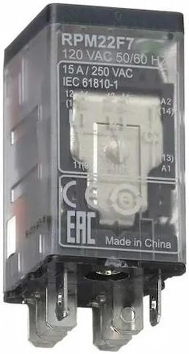 Main image of SCHNEIDER ELECTRIC RPM22F7 General Purpose Relay, 120V AC Coil Volts, Square, 8