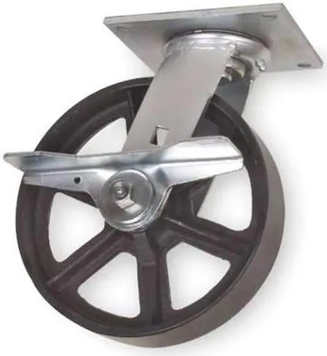 Main image of ZORO SELECT 1NVR2 Swivel Plate Caster,Cast Iron,6 in,1200 lb,Blk