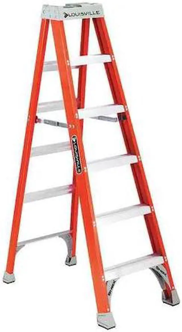 Alt view image 2 of 8 - Louisville Fiberglass Heavy Duty Step Ladder 73 3/5" 5-Step Orange FS1506