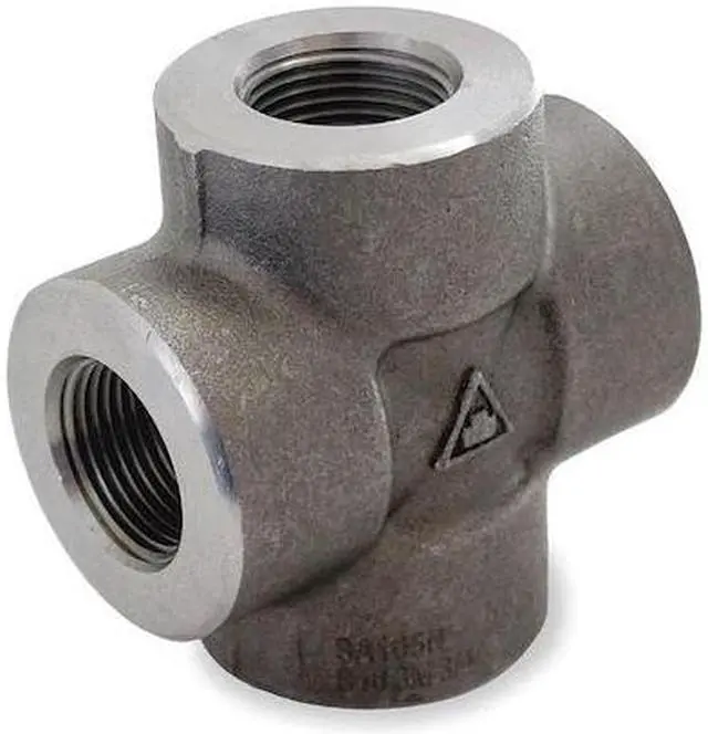 Main image of ZORO SELECT 1MMZ4 Cross Cross, 3/4" Pipe, FNPT, Black Forged Steel, Class 3000