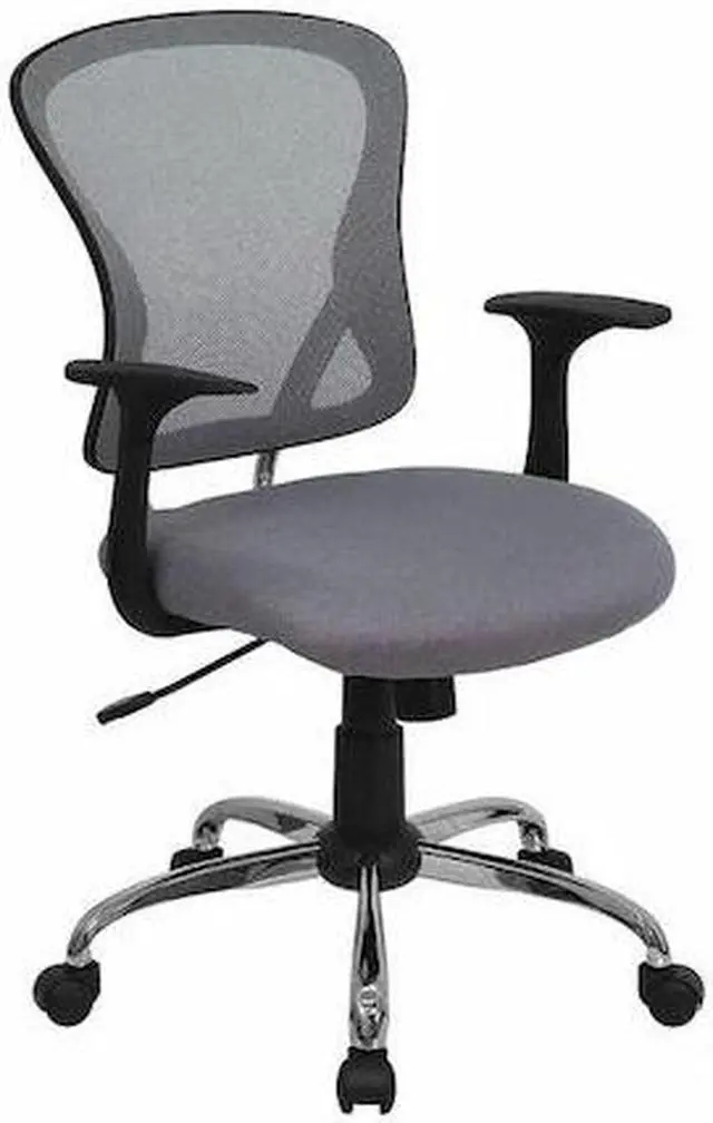 Alt view image 16 of 20 - Mid-Back Gray Mesh Swivel Task Chair with Chrome Base and Arms