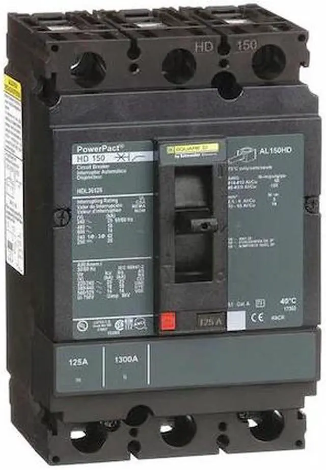 Alt view image 2 of 3 - SQUARE D HDL36125 Molded Case Circuit Breaker, POWERPACT Series, 125A, 3 Pole,