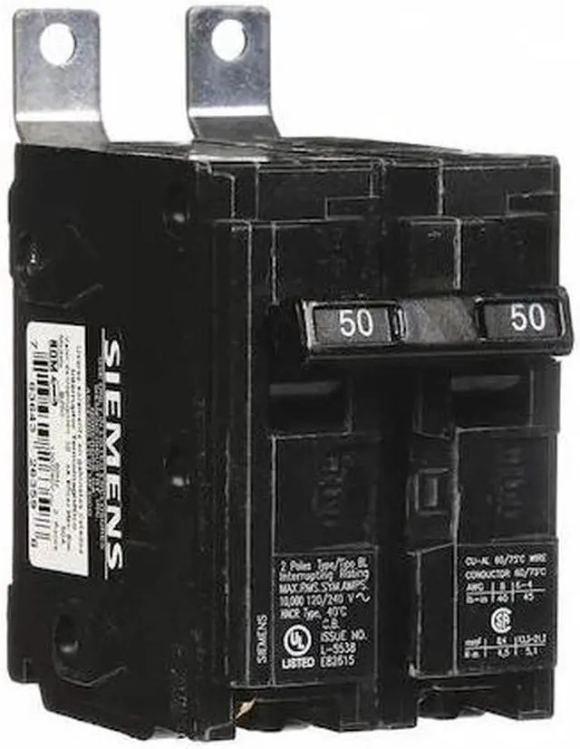 Alt view image 3 of 5 - SIEMENS B250 Miniature Circuit Breaker, BL Series, 50A, 2 Pole, 120/240V AC,