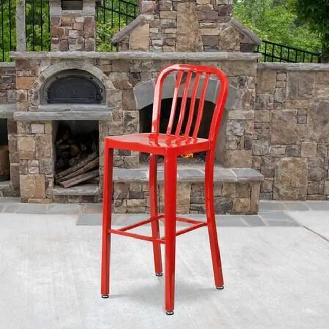 Main image of FLASH FURNITURE 2-CH-61200-30-RED-GG Red Metal Outdoor Stool,30"