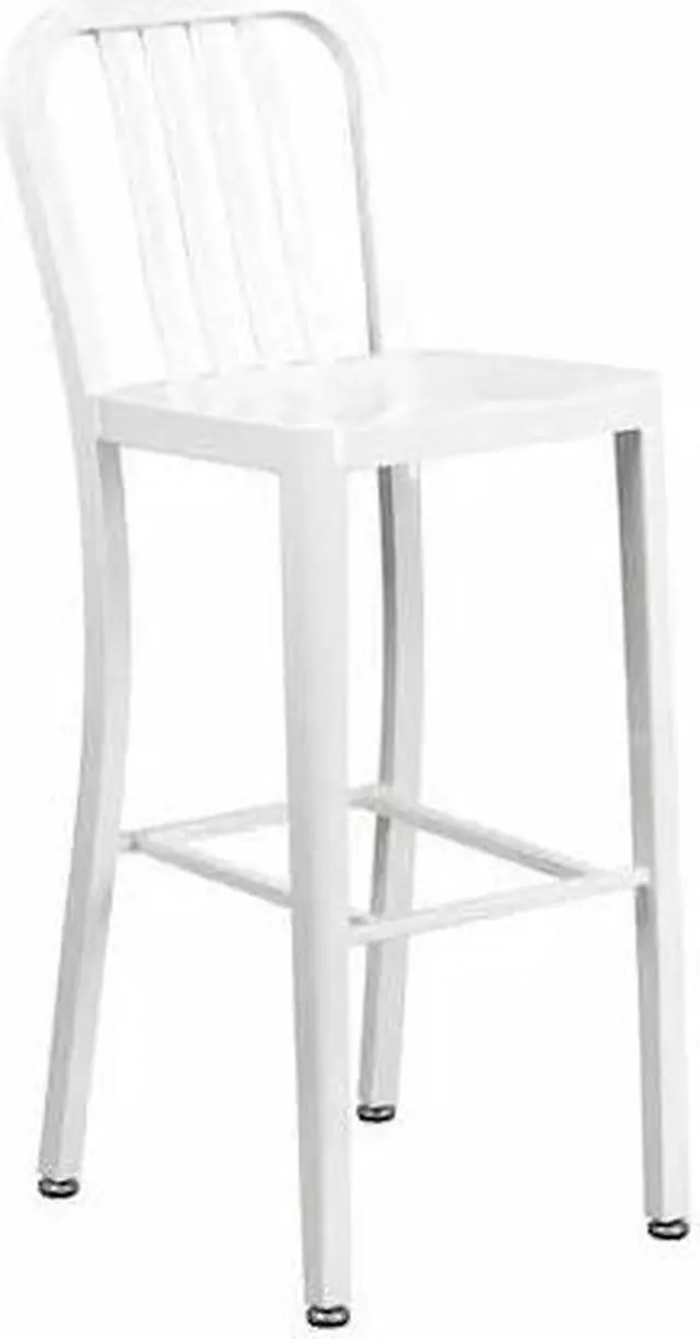 Main image of Commercial Grade 30" High White Metal Indoor-Outdoor Barstool with Vertical Slat Back
