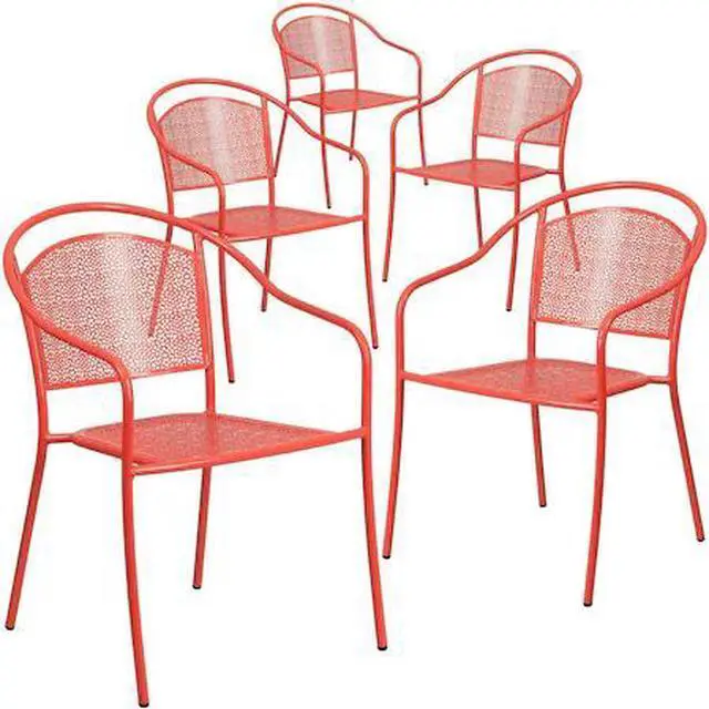 Main image of FLASH FURNITURE 5-CO-3-RED-GG Coral Steel Patio Arm Chair with Round Back, PK5