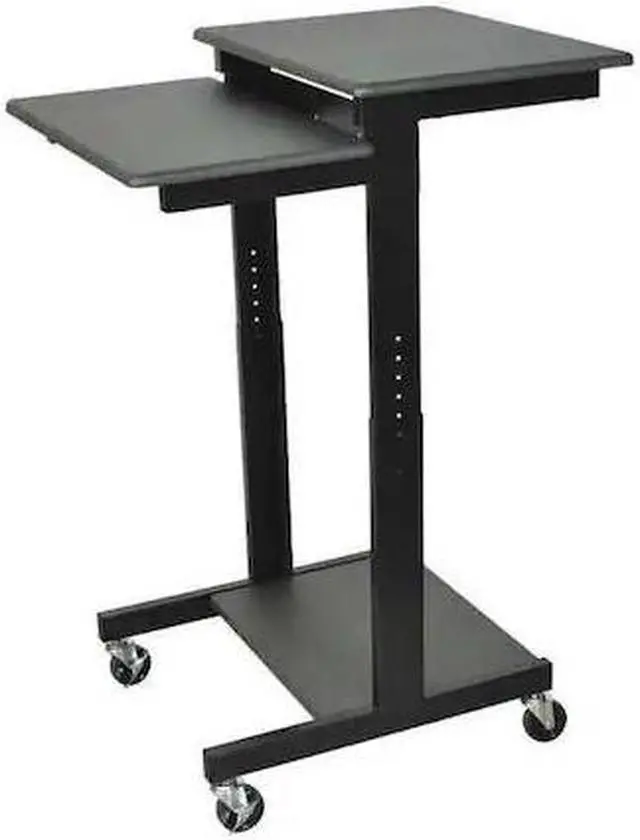Alt view image 9 of 10 - Luxor Height Adjustable Multipurpose Rolling Mobile Stand up Presentation Computer Workstation With Keyboard Pullout Tray Gray Black