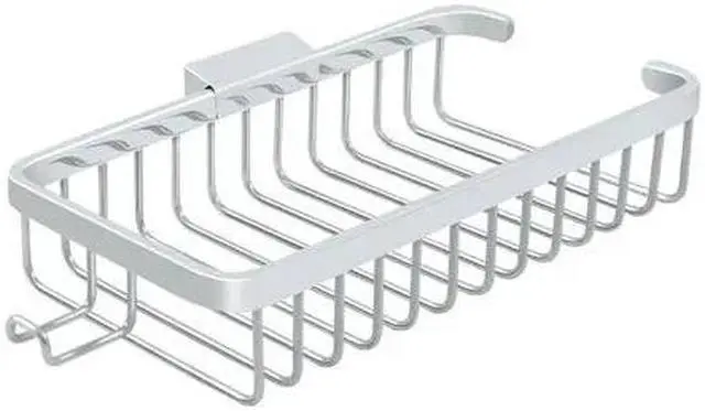 Alt view image 2 of 3 - 10 in. Solid Brass Rectangular Wire Bathroom Basket w Hook (Chrome)