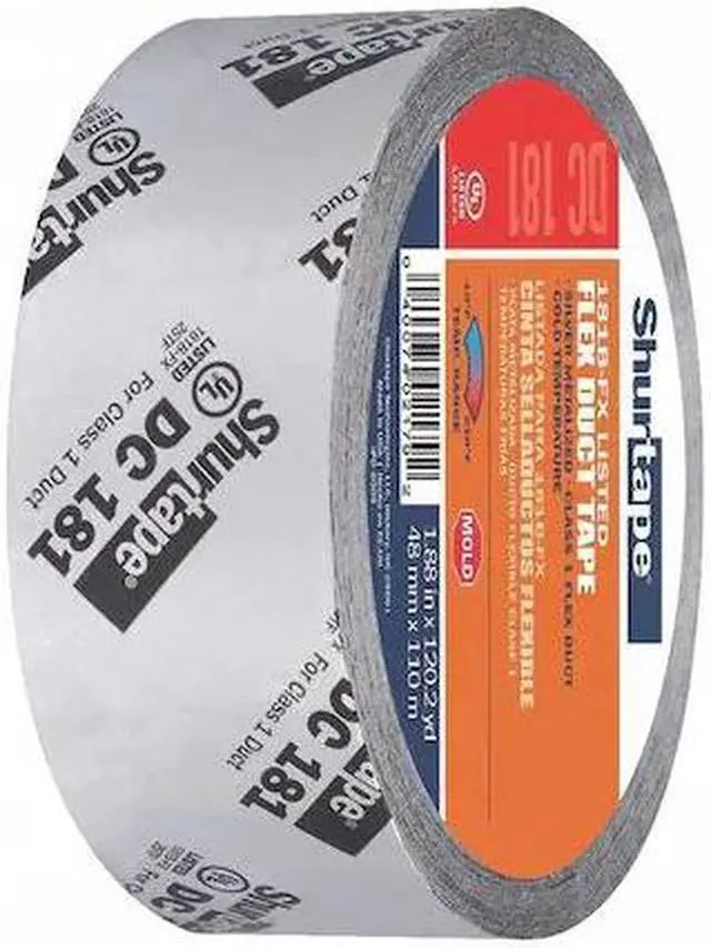 Alt view image 2 of 9 - Shurtape DC 181 HVAC Grade Flex Cloth Duct Tape, 110m Length x 48mm Width, Metalized with Black Print Pack of 1