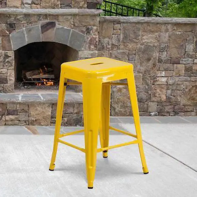 Alt view image 2 of 15 - FLASH FURNITURE 4-CH-31320-24-YL-GG Yellow Backless Metal Stool,24"