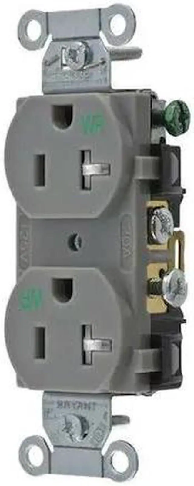 Alt view image 2 of 2 - BRYANT CBRS20GRYWRTR Straight Blade Receptacle, 5-20R, 20 A, 125V AC, 2 Pole, 3