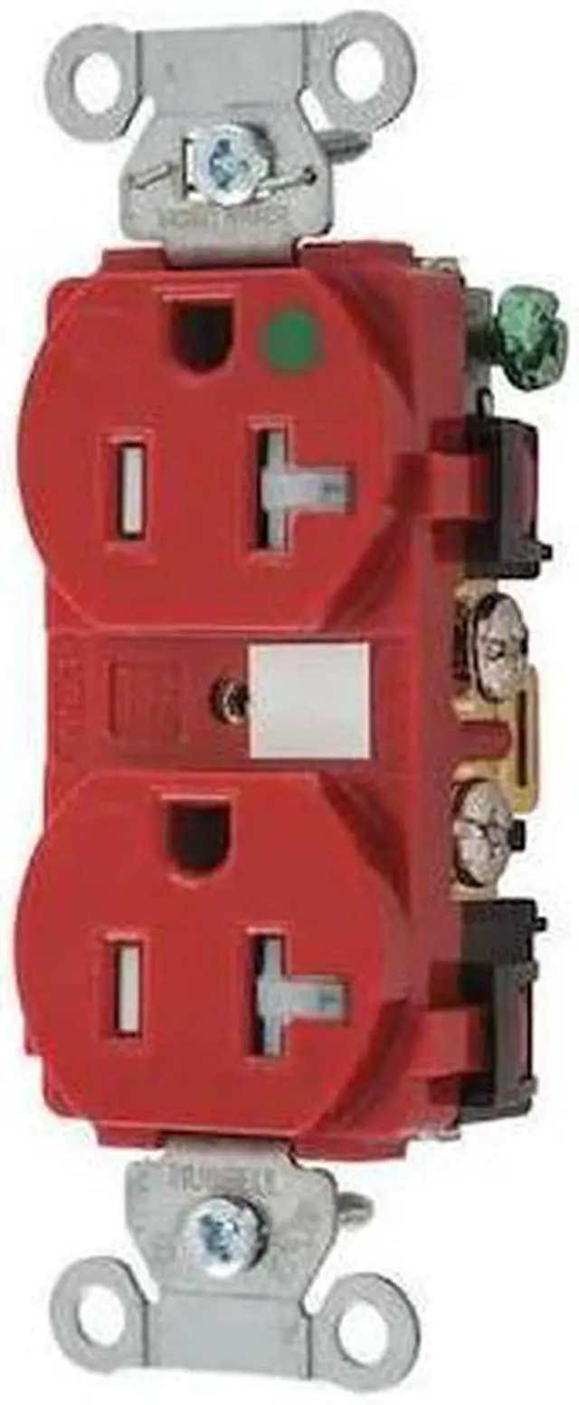 Alt view image 3 of 3 - BRYANT 8300HBREDTR Straight Blade Receptacle, 5-20R, 20 A, 125V AC, 2 Pole, 3