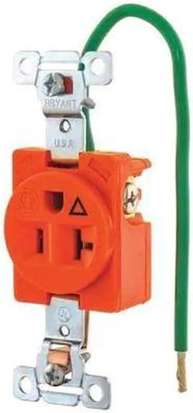 Alt view image 2 of 2 - BRYANT 5361IG Straight Blade Receptacle, 5-20R, 20 A, 125V AC, 2 Pole, 3 Wire,