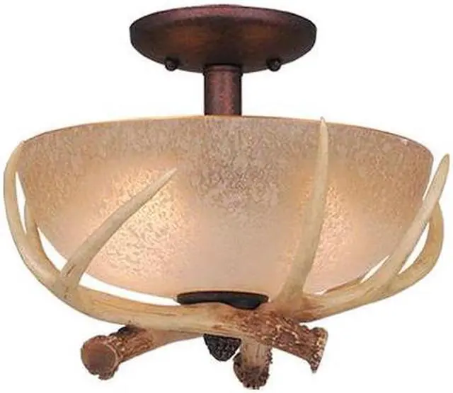 Alt view image 2 of 2 - lodge 2l led bronze rustic antler semi flush ceiling light or fan light kit