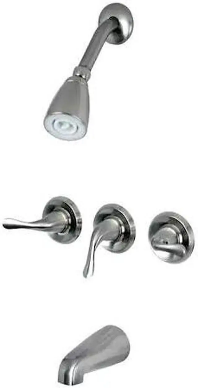 Alt view image 2 of 2 - Three Handle Tub Shower Faucet Satin Nickel