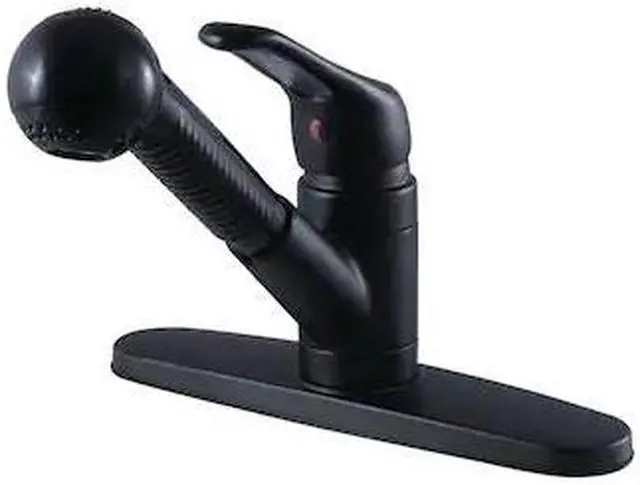 Alt view image 2 of 3 - Kingston Brass KB700SP Traditional Single Handle Pull Out Kitchen Faucet, Matte Black - 15.51 x 9.78 x 2.51 in.