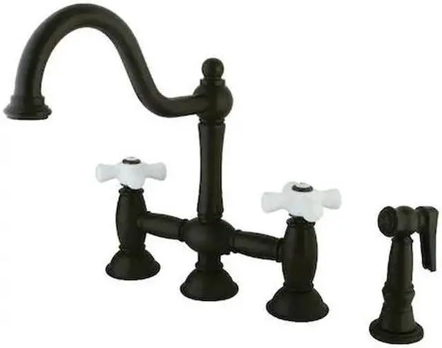 Alt view image 2 of 5 - Kingston Brass KS3795PXBS 8 in. Deck Mount Kitchen Faucet with Brass Sprayer