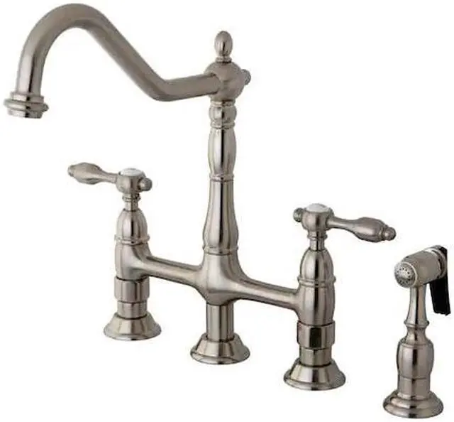 Alt view image 2 of 7 - Kingston Brass KS1278TALBS Tudor 8" Center Kitchen Faucet With Brass Sprayer