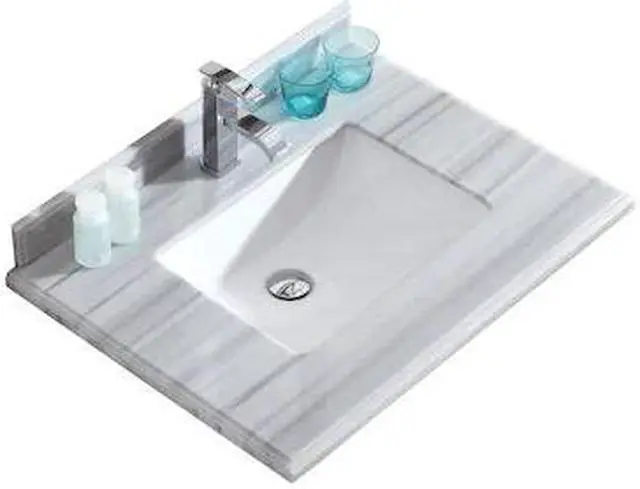 Alt view image 5 of 5 - White Stripes Marble Countertop - 30" - Single Hole with Rectangular Sink