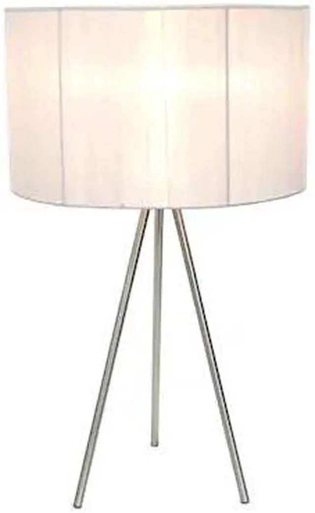 Alt view image 5 of 10 - Simple Designs Brushed Nickel Tripod Table Lamp with Pleated Silk Sheer Shade