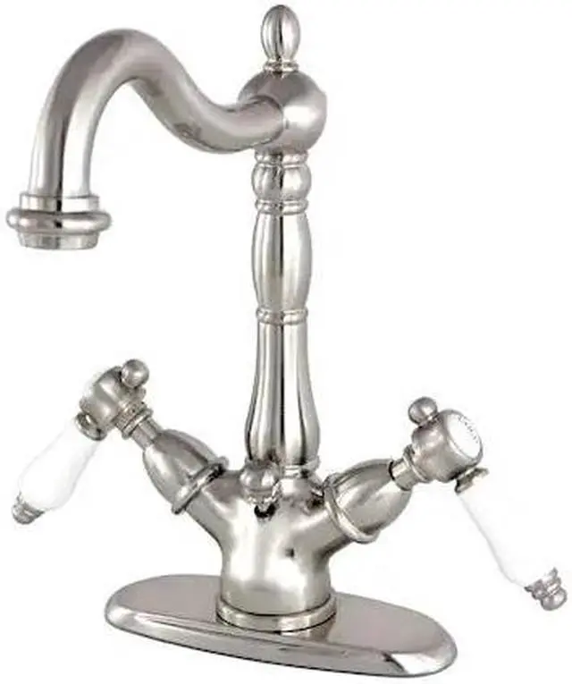 Alt view image 2 of 2 - Kingston Brass KS1438BPL 4 in. Centerset Lavatory Faucet with Brass Pop-Up, Satin Nickel