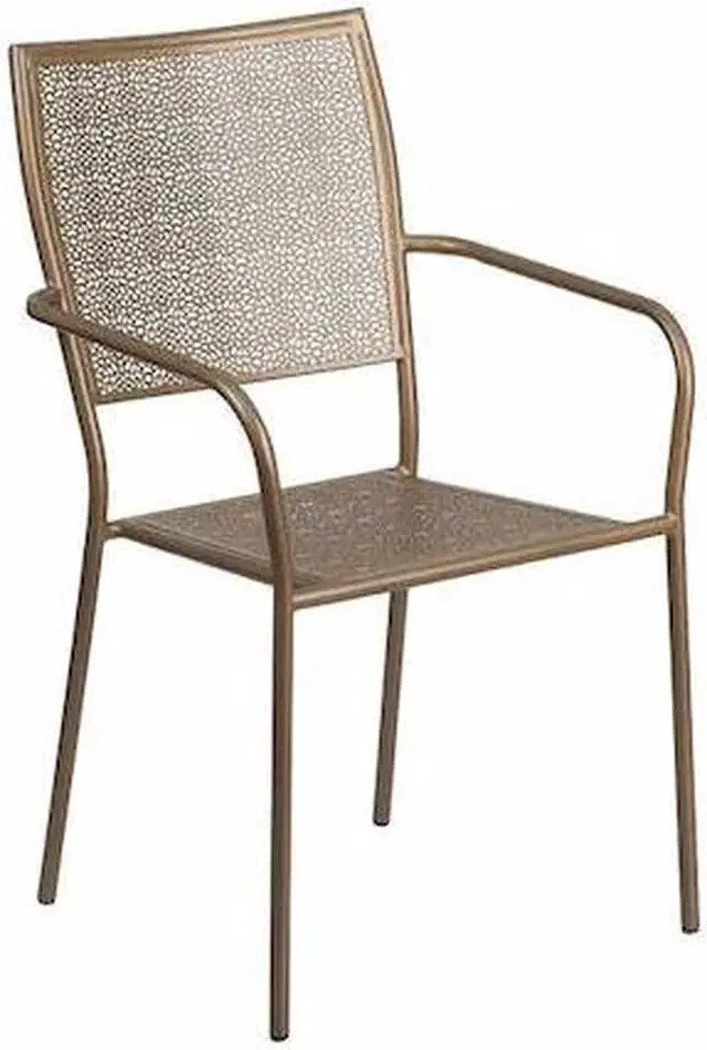 Alt view image 13 of 20 - Flash Furniture Gold Indoor-Outdoor Steel Patio Arm Chair with Square Back [CO-2-GD-GG] CO2GD