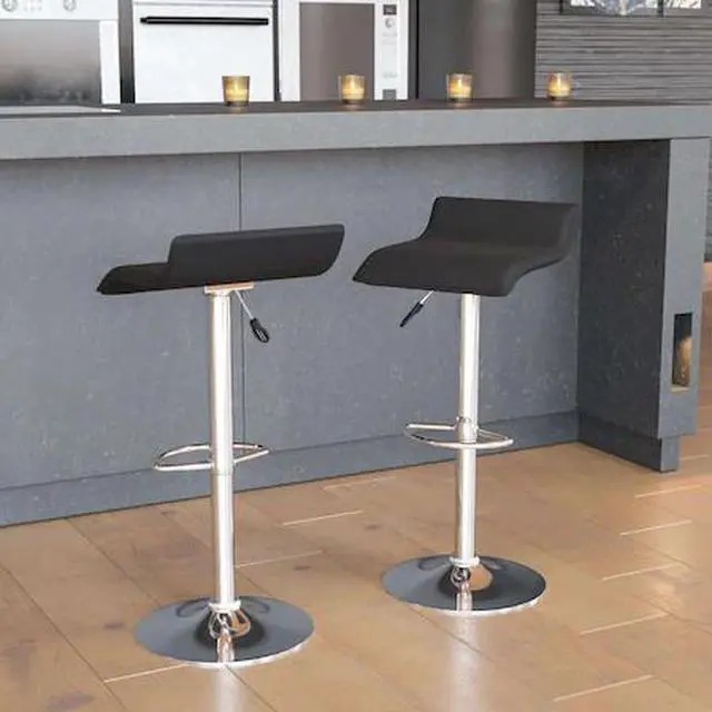 Alt view image 2 of 8 - 2 Pk. Contemporary Black Vinyl Adjustable Height Barstool with Chrome Base