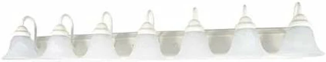 Main image of NUVO 60-294 Ballerina 7-Light 48 in. Vanity - with Alabaster Glass Bell Shades
