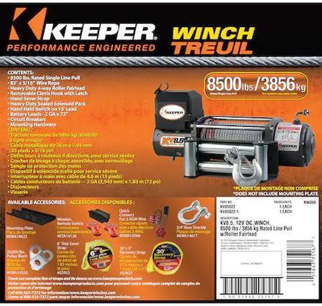 Main image of KEEPER KV85022 KeeperValue 8,500LBS HH Remoter, w/Light, WR, HDRF