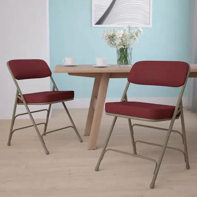 Alt view image 18 of 20 - 2 Pack HERCULES Series Premium Curved Triple Braced & Double Hinged Burgundy Fabric Metal Folding Chair