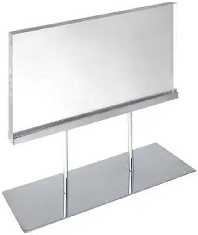 Alt view image 3 of 5 - Azar Medium Acrylic Block Sign Holder On Chrome Stand For Counter (104566)