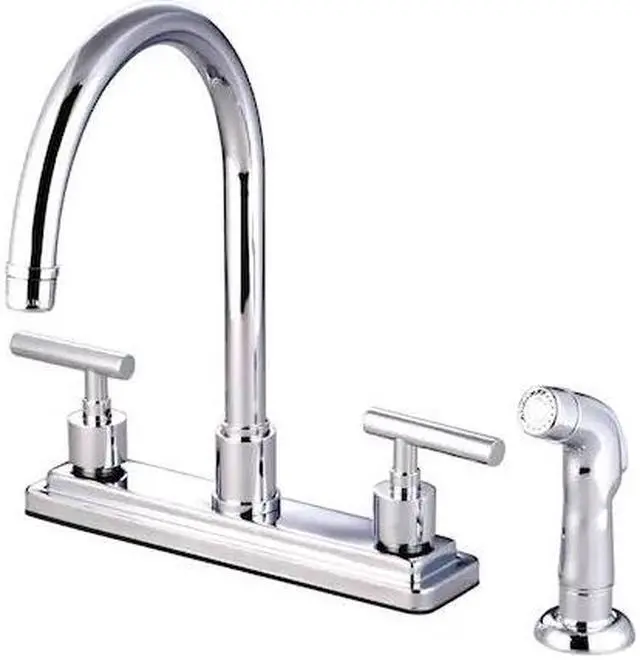Alt view image 4 of 5 - Kingston Brass KS8791CML Manhattan Double Handle 8" Kitchen Faucet with Non-Meta