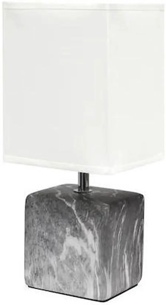 Alt view image 7 of 14 - Simple Designs Petite Marbled Ceramic Table Lamp with Fabric Shade, Black with White Shade