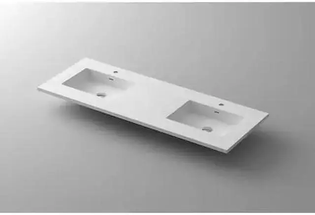 Alt view image 4 of 6 - VIVA Stone 60" Double Sink Matte White - Solid Surface Countertop