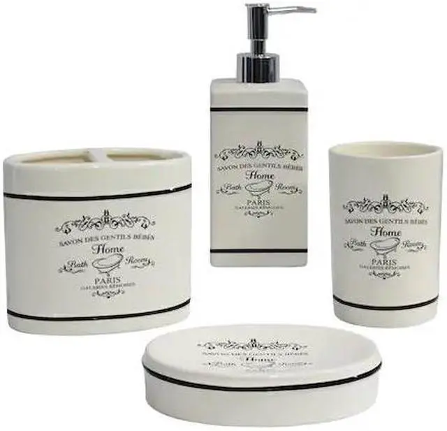 Main image of BLUE DONUTS BD3928089 4 Piece Paris Design White Bathroom Accessory Set