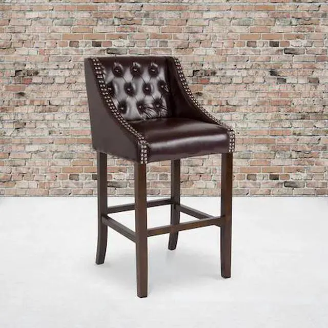 Alt view image 8 of 14 - Flash Furniture Carmel Series Transitional LeatherSoft Barstool Brown 2-Pieces (2CH182020T30BN)