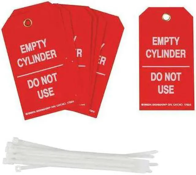 Main image of BRADY 17924 Cyl Stat Tag,5-3/4 x 3 In,Wht/R,Met,PK10