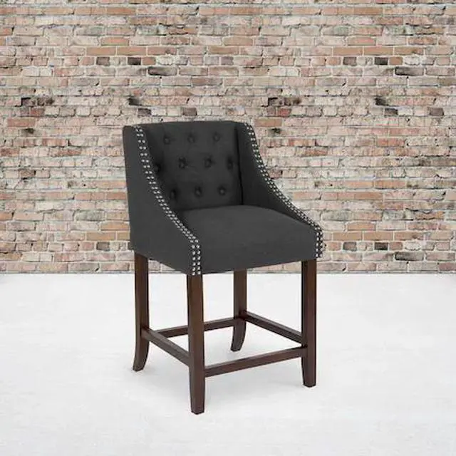 Alt view image 8 of 14 - Flash Furniture Carmel Series Transitional Fabric Counter Height Stool Charcoal 2-Pieces (2CH182020T24BKF)