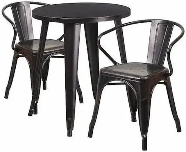 Main image of Flash Furniture Napoleon Indoor-Outdoor 24" Round Table Set with 2 Arm Chairs Black-Antique Gold (CH518TH218ABQ)